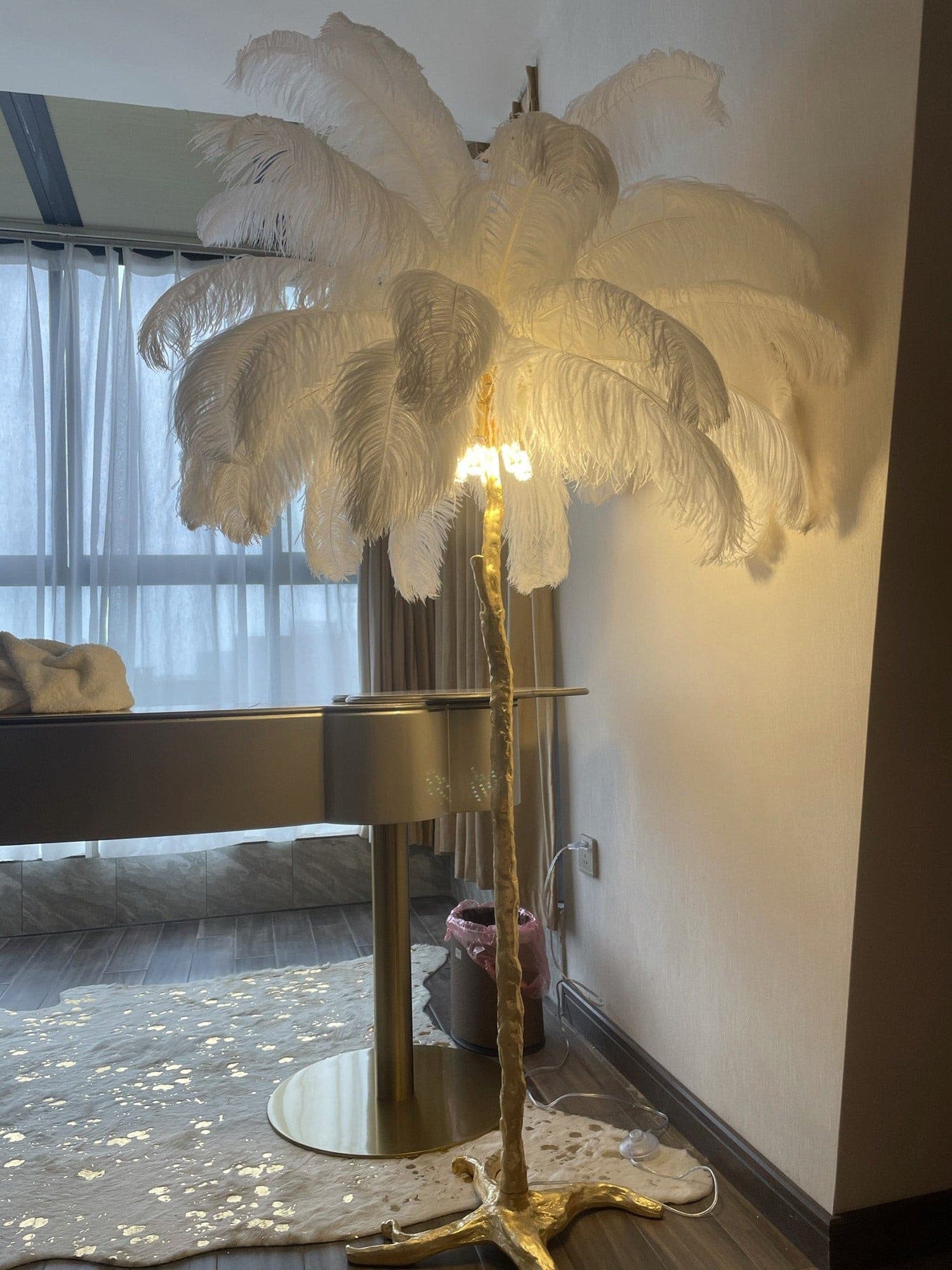 Ostrich Feather Brass Floor Lamp by Bling Lighting Studio