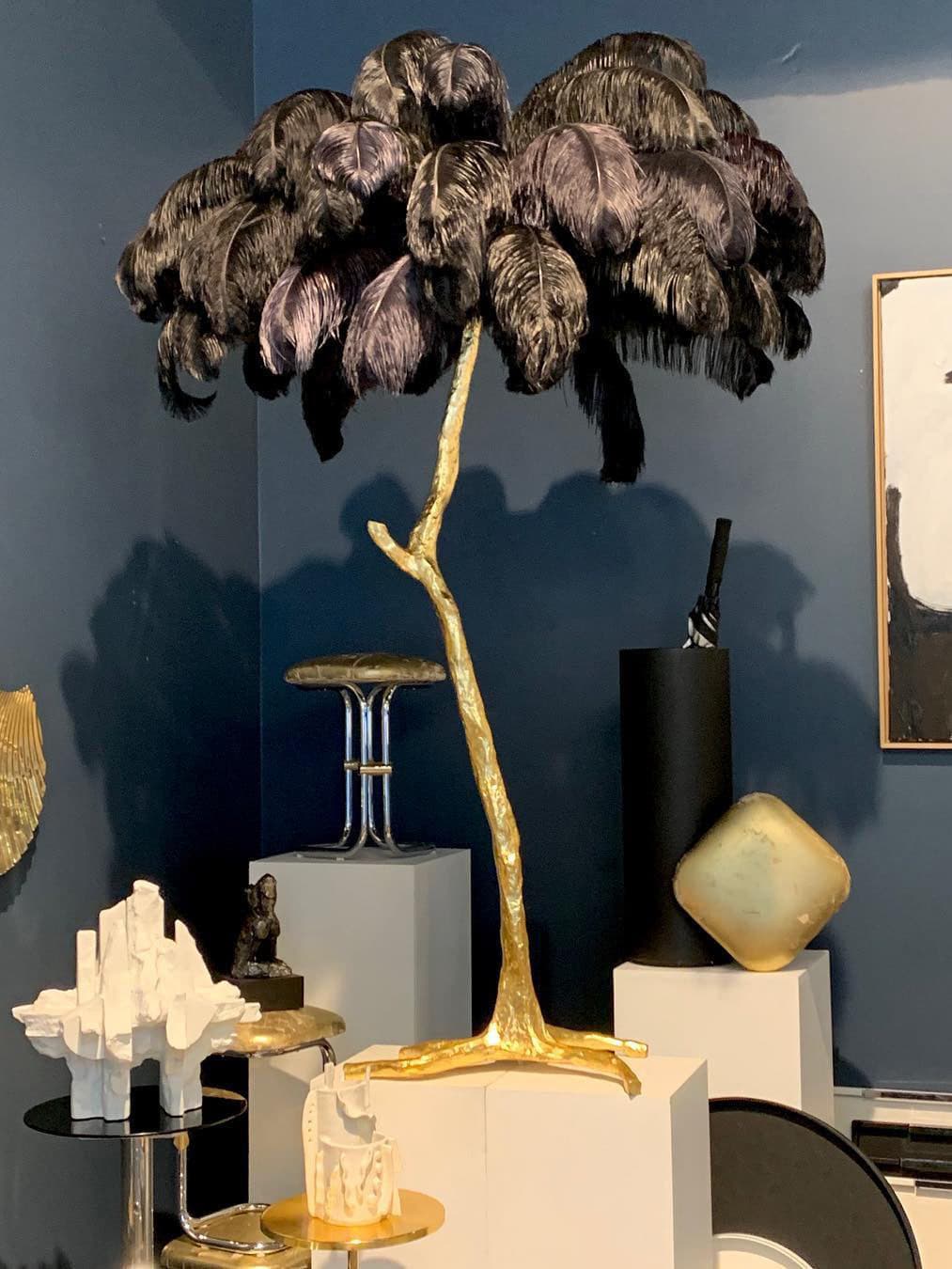 Ostrich Feather Brass Floor Lamp by Bling Lighting Studio