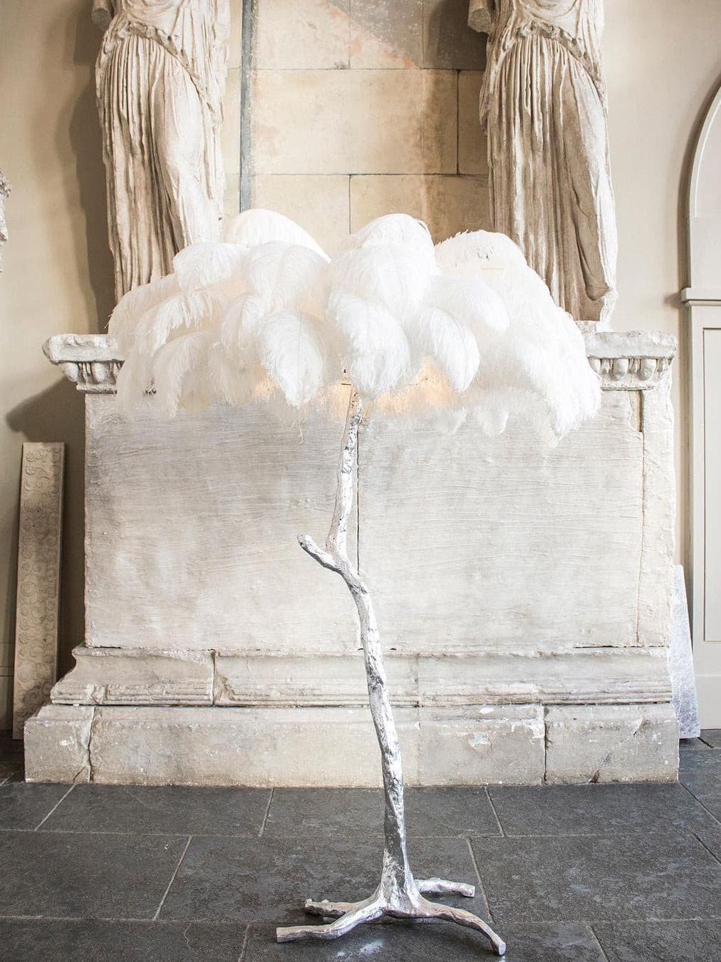 Ostrich Feather Brass Floor Lamp by Bling Lighting Studio