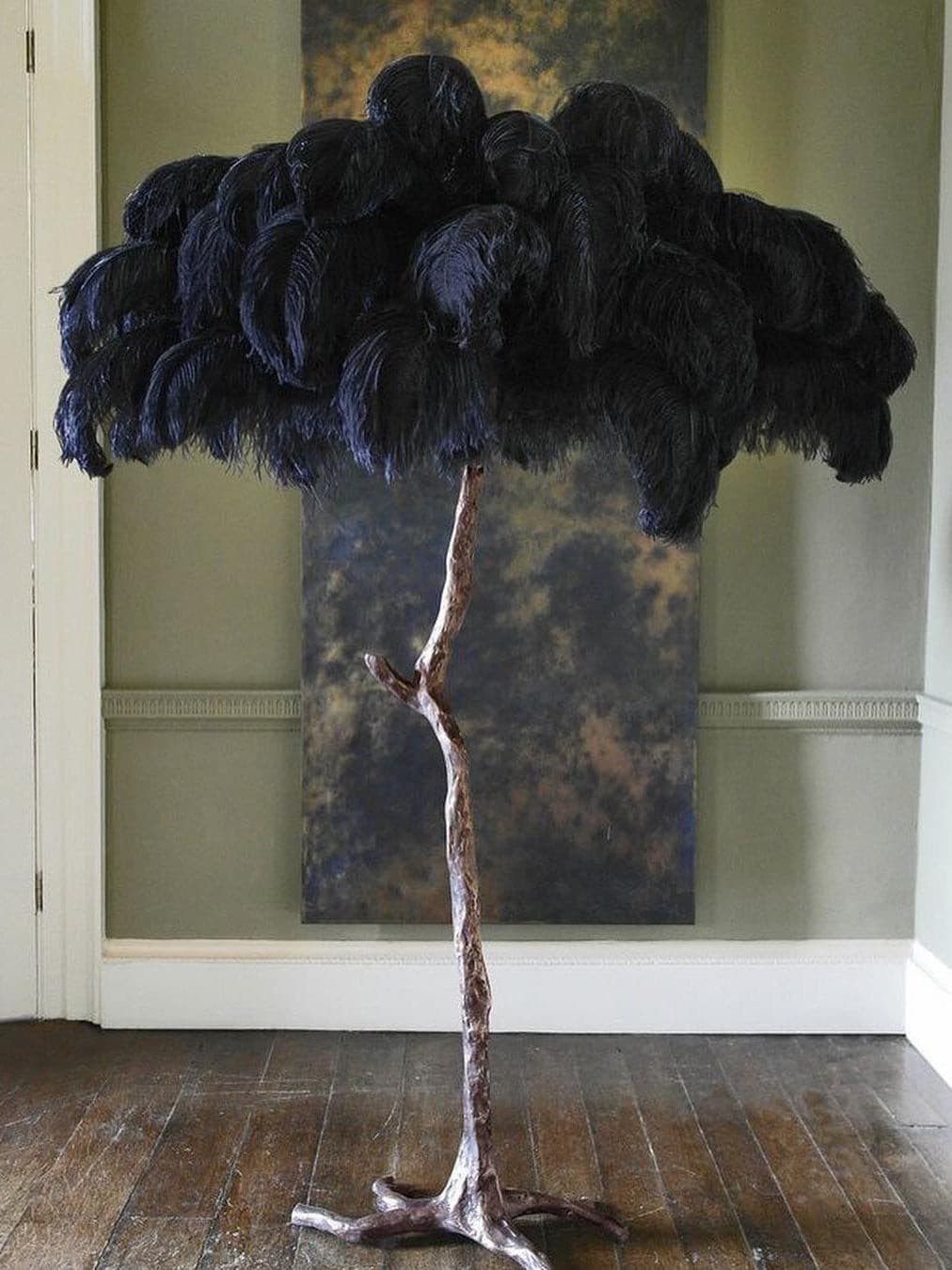 Ostrich Feather Brass Floor Lamp by Bling Lighting Studio