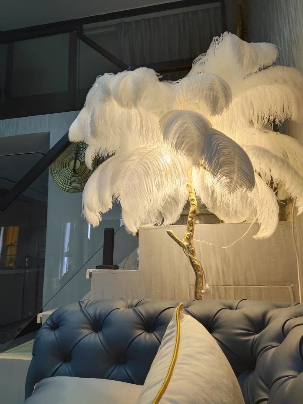 Ostrich Feather Brass Floor Lamp by Bling Lighting Studio