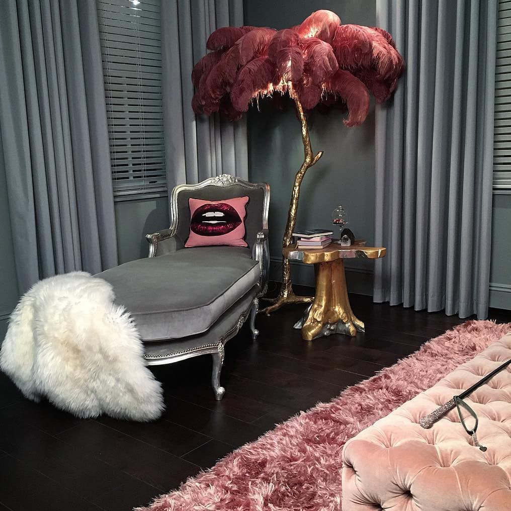 Ostrich Feather Brass Floor Lamp by Bling Lighting Studio