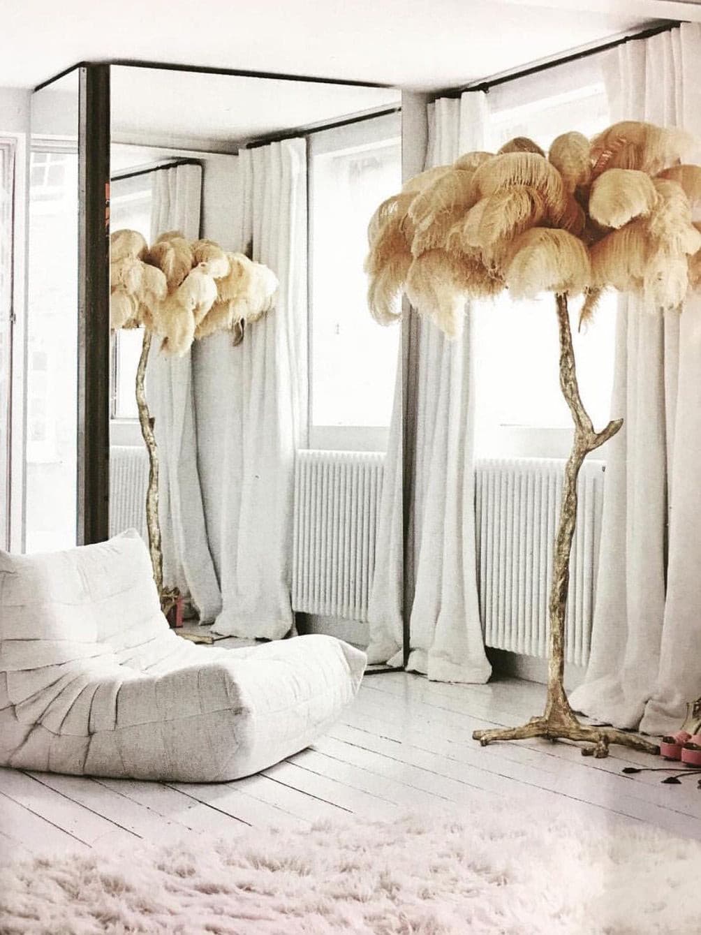 Ostrich Feather Brass Floor Lamp by Bling Lighting Studio