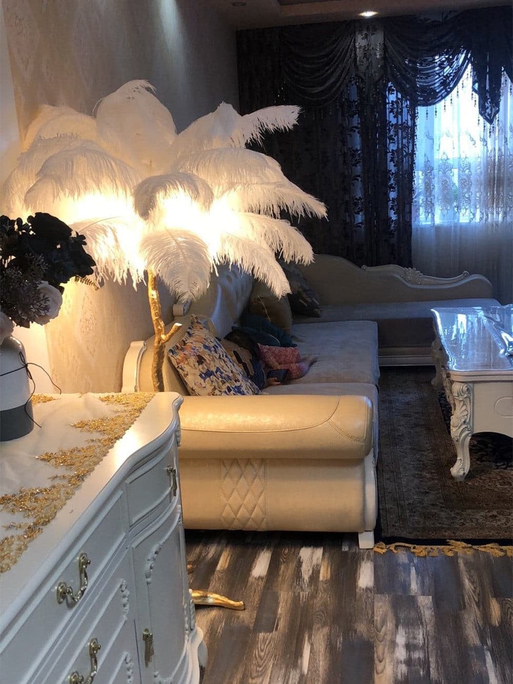 Ostrich Feather Brass Floor Lamp by Bling Lighting Studio