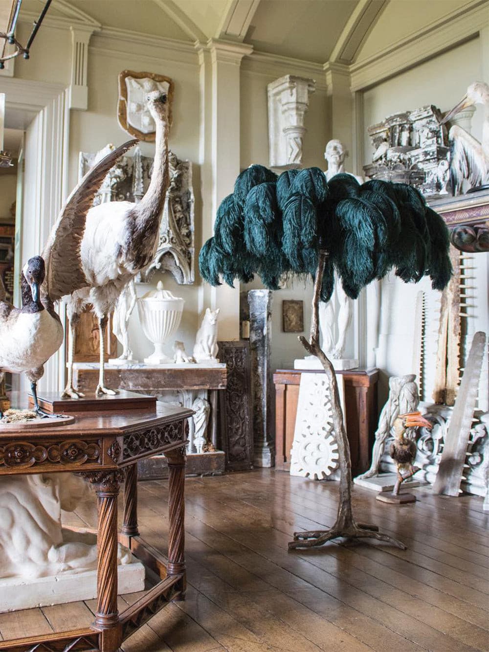 Ostrich Feather Brass Floor Lamp by Bling Lighting Studio