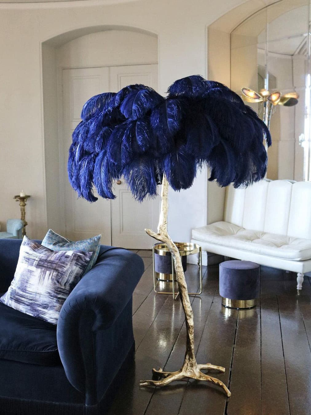 Ostrich Feather Brass Floor Lamp by Bling Lighting Studio