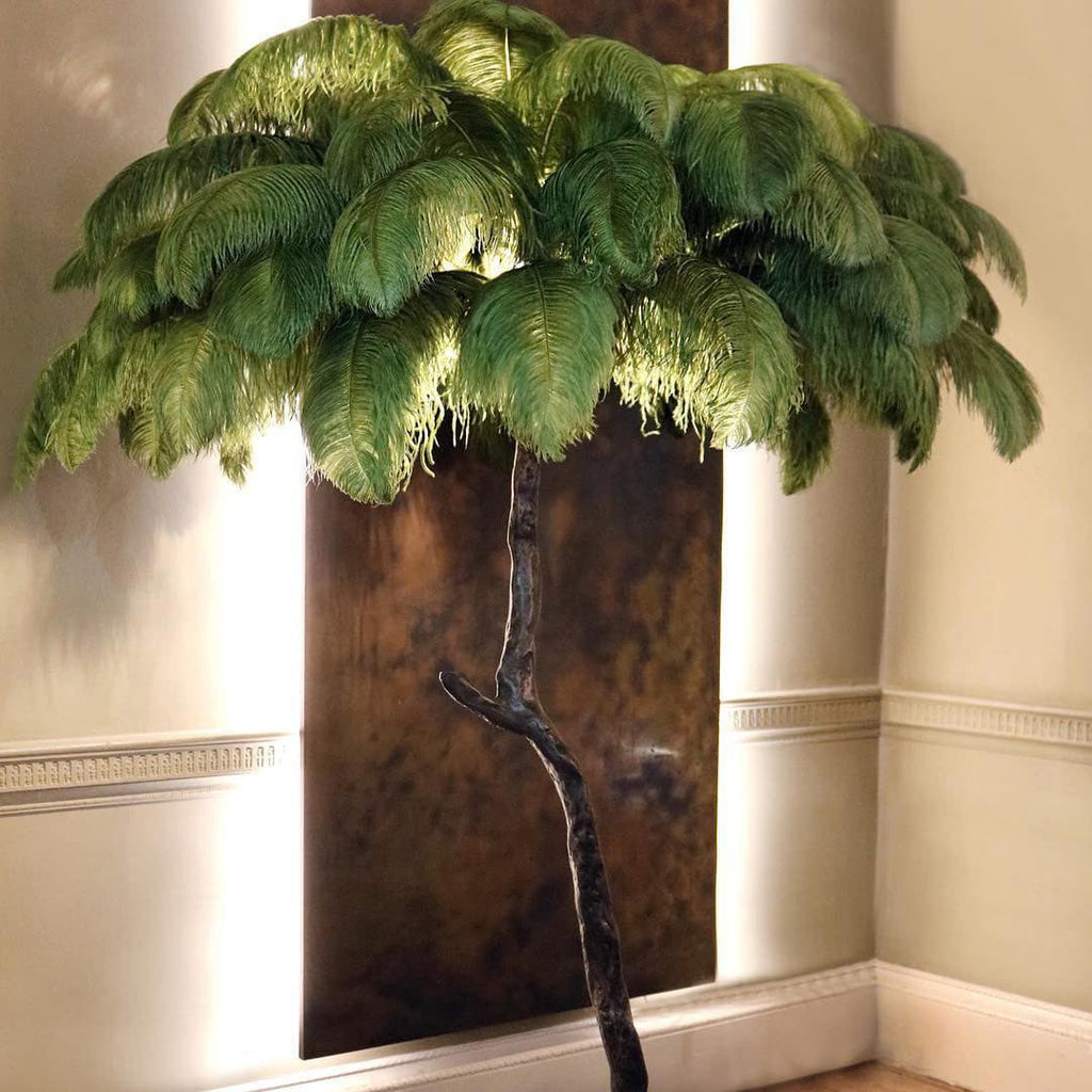 Ostrich Feather Brass Floor Lamp by Bling Lighting Studio