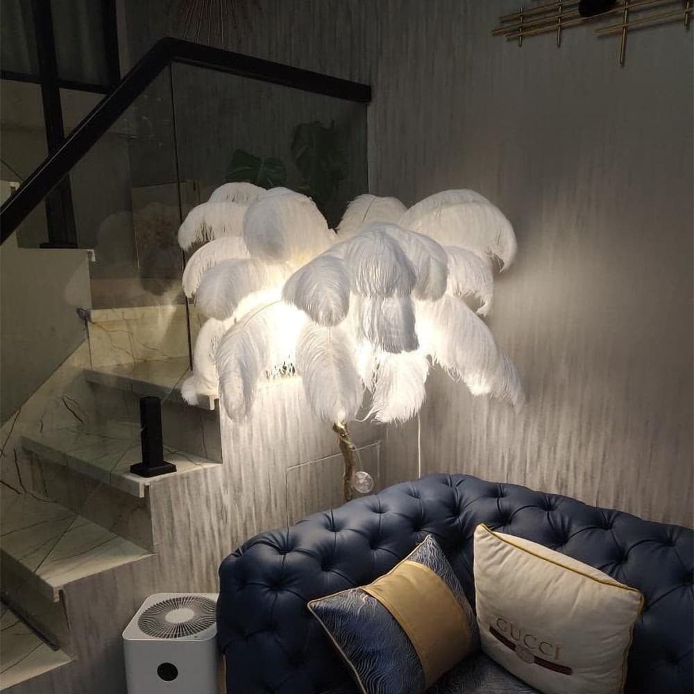 Ostrich Feather Brass Floor Lamp by Bling Lighting Studio