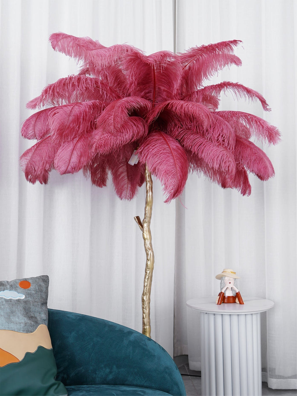 Ostrich Feather Brass Floor Lamp by Bling Lighting Studio