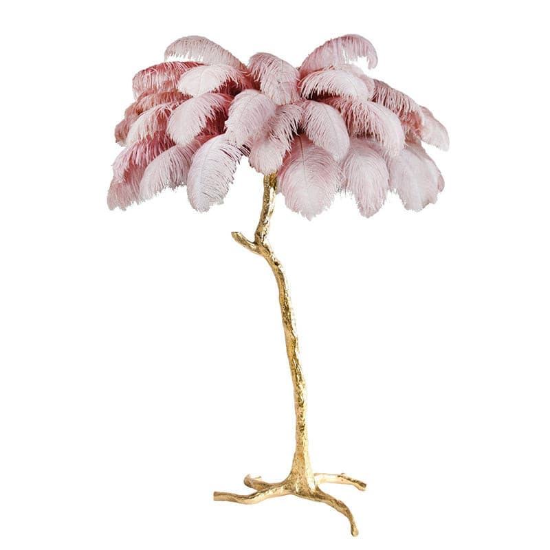 Ostrich Feather Brass Floor Lamp by Bling Lighting Studio