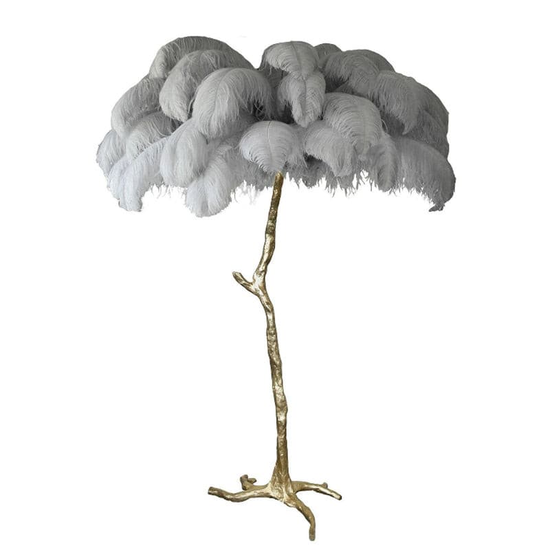 Ostrich Feather Brass Floor Lamp by Bling Lighting Studio