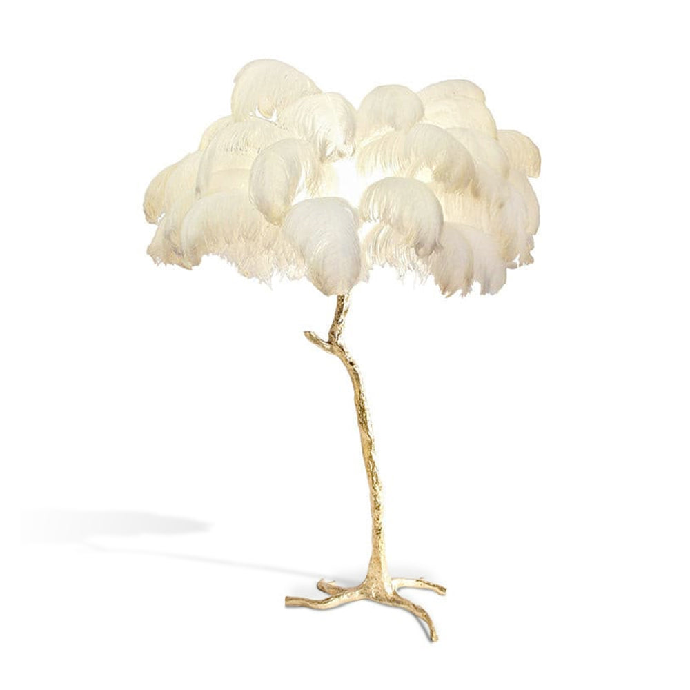 Ostrich Feather Brass Floor Lamp by Bling Lighting Studio