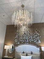 Silver Flower Branch Chandelier with Icicle Details material and finish detail