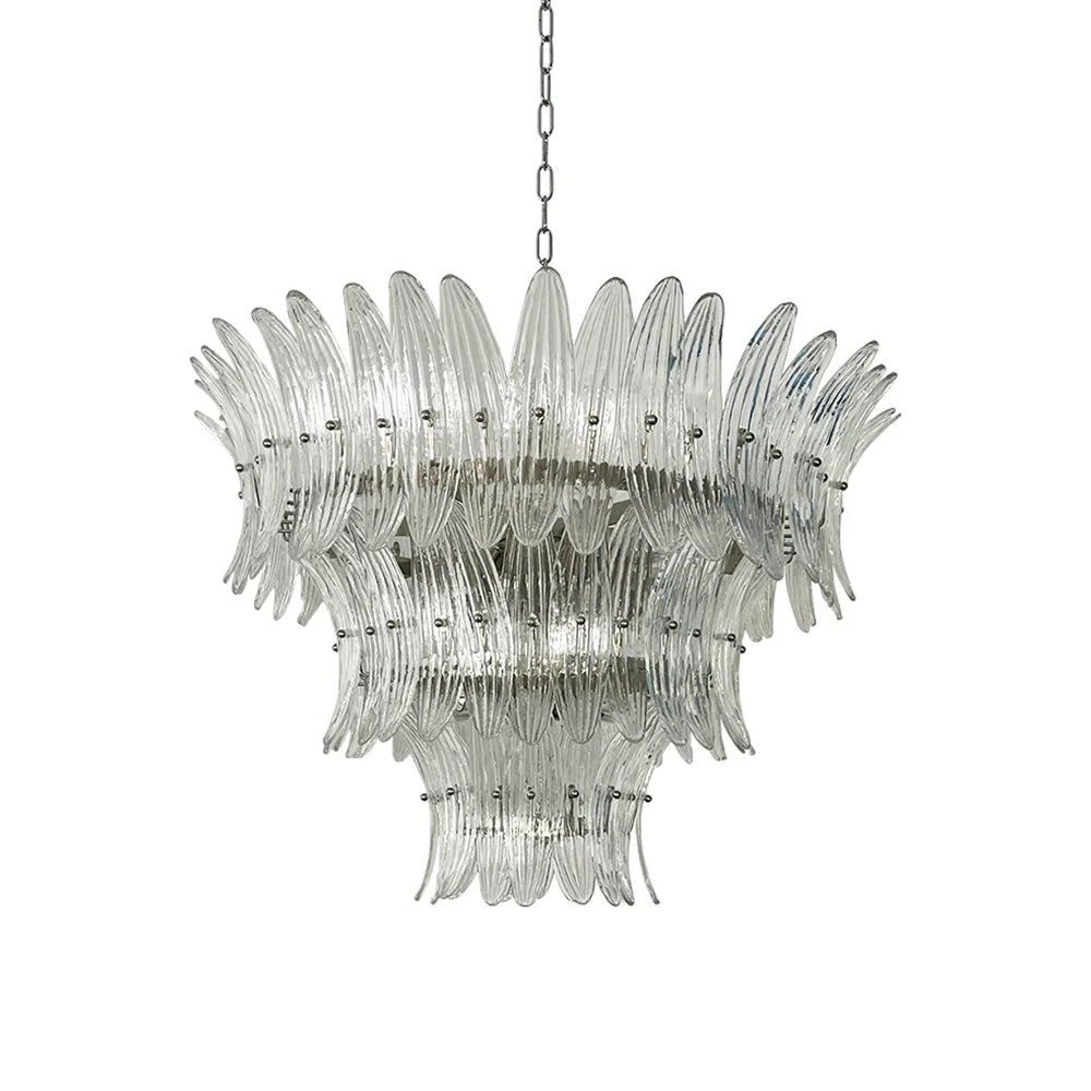 Palm Leaves Murano Transparent Glass Chandelier by Bling Lighting Studio