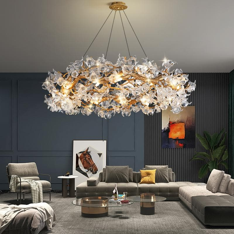 Modern Flower Crystal Round Brass Branch Chandelier by Bling Lighting Studio