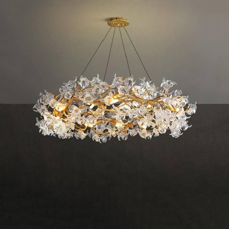 Modern Flower Crystal Round Brass Branch Chandelier by Bling Lighting Studio