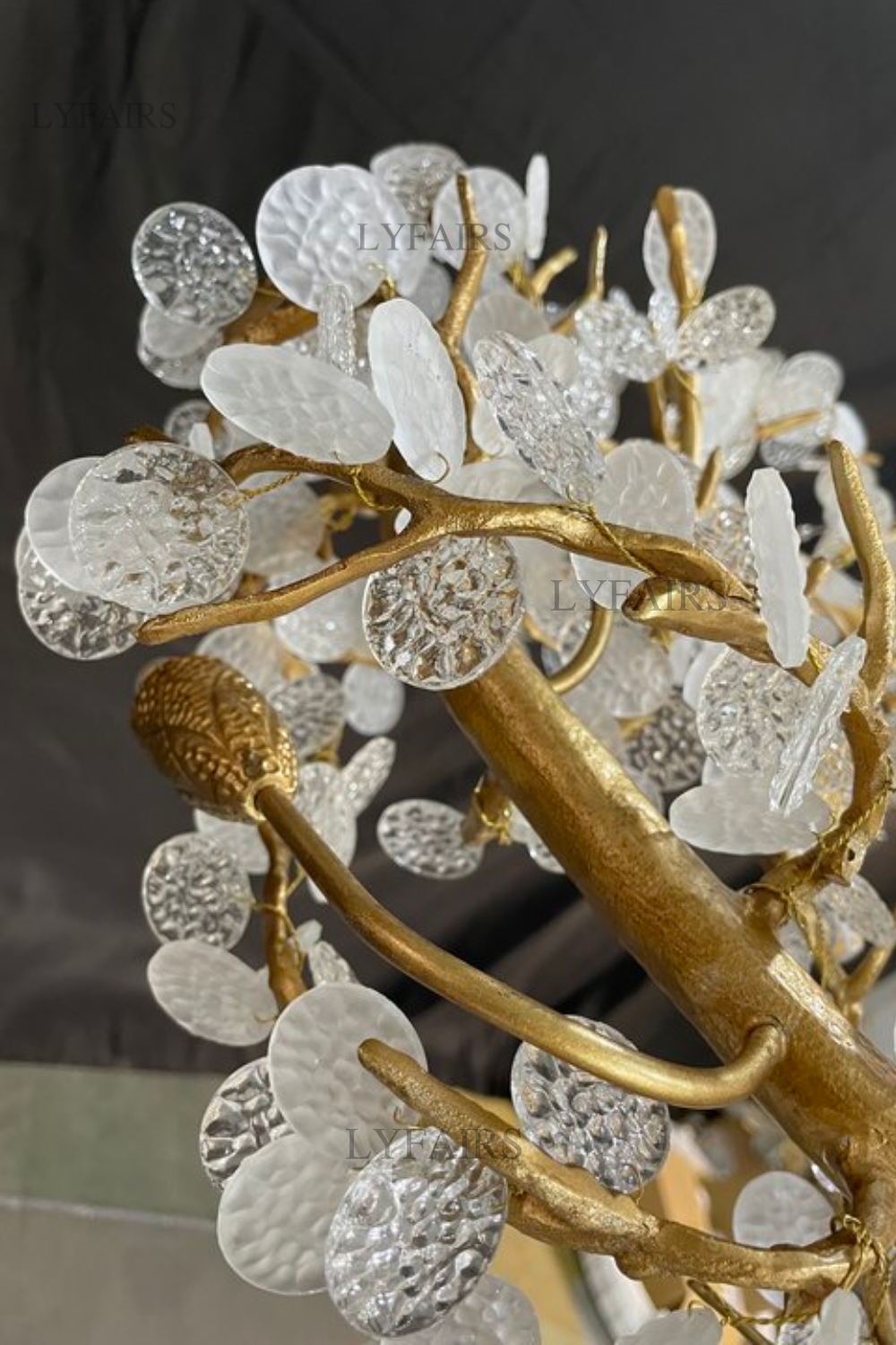 Elegant Brass Branch Chandelier Crystal Leaves Pendant Light For Living/ Bedroom Decor by Bling Lighting Studio