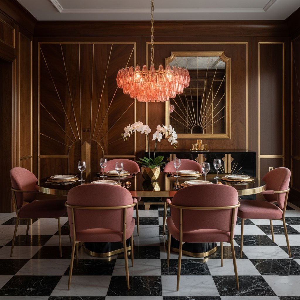 Murano Poliedri Pink Polygon Drop Chandelier detail view