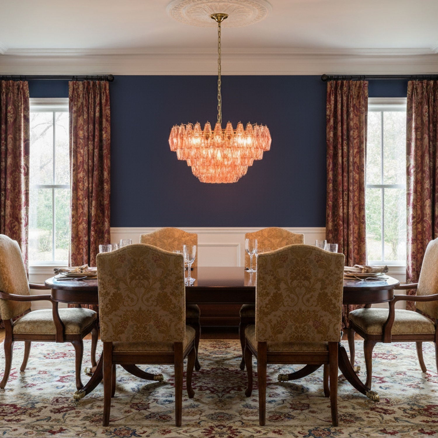 Murano Poliedri Pink Polygon Drop Chandelier material and finish detail
