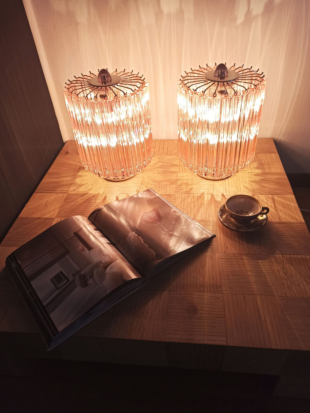 Murano Table Lamp | 24 Pink Prism Glass | Set of 2