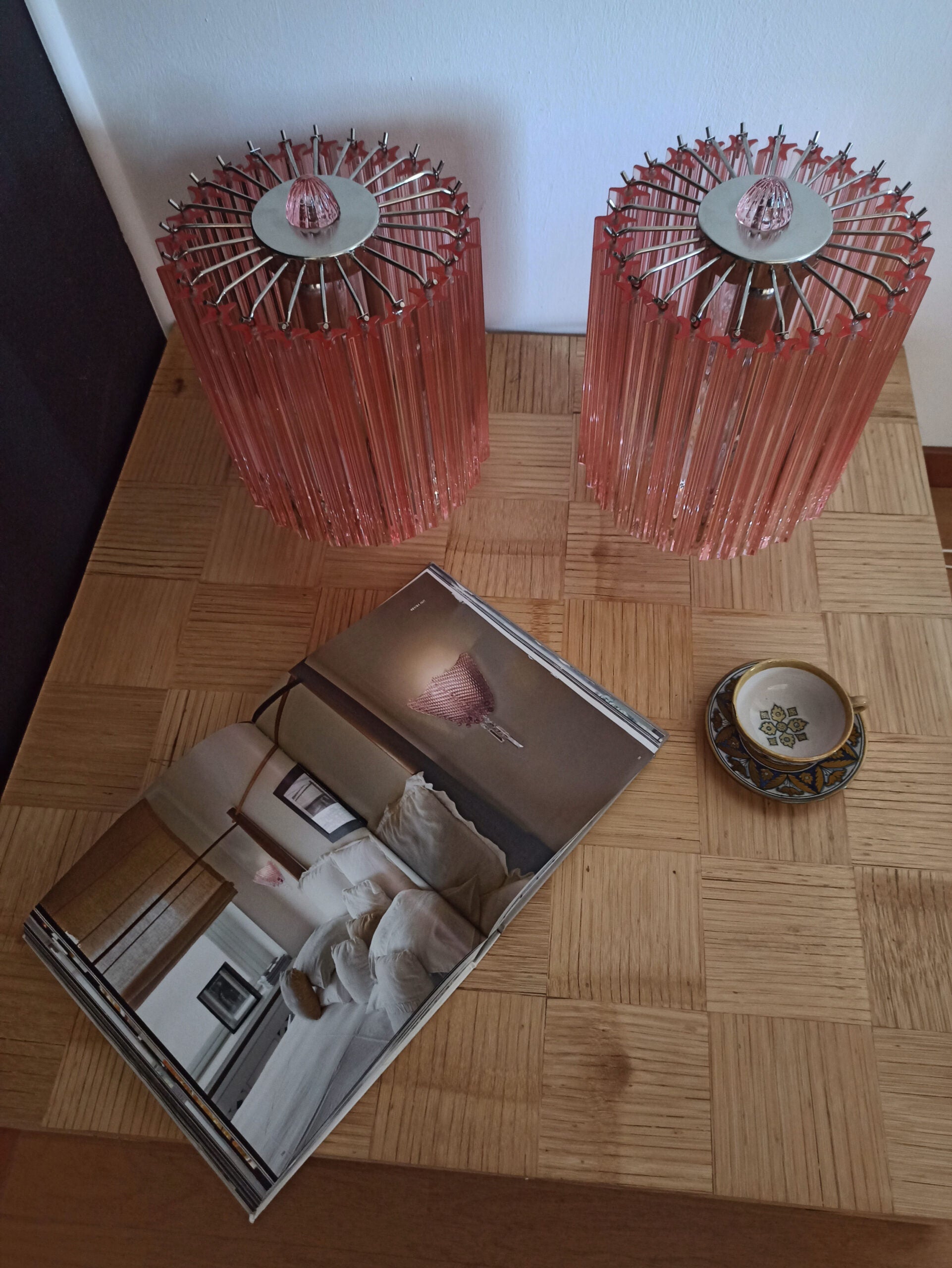 Murano Table Lamp | 24 Pink Prism Glass | Set of 2