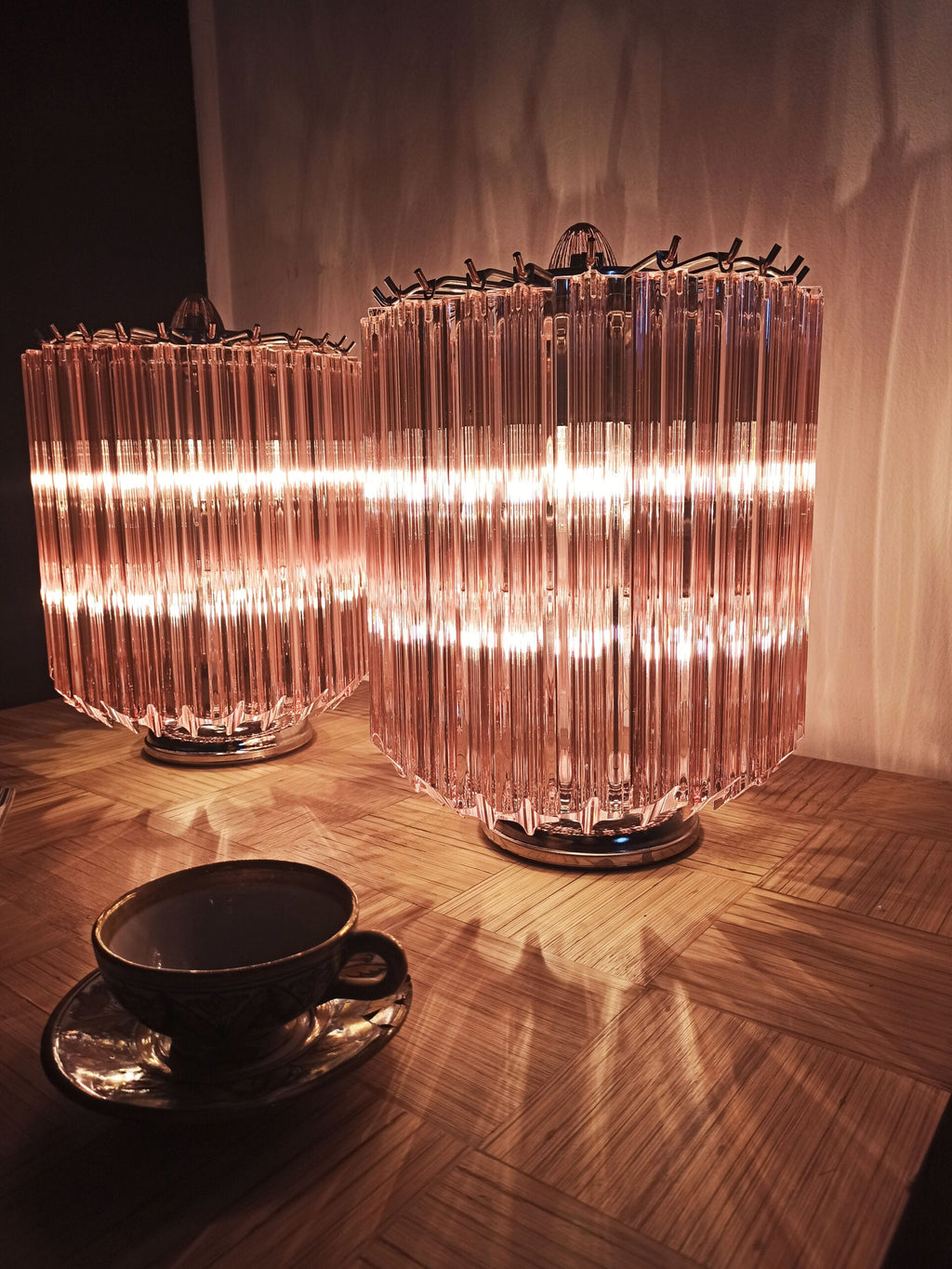 Murano Table Lamp | 24 Pink Prism Glass | Set of 2
