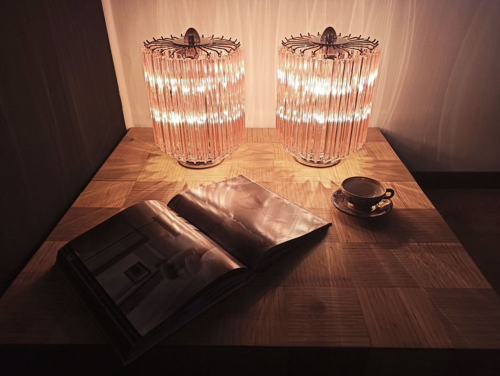 Murano Table Lamp | 24 Pink Prism Glass | Set of 2
