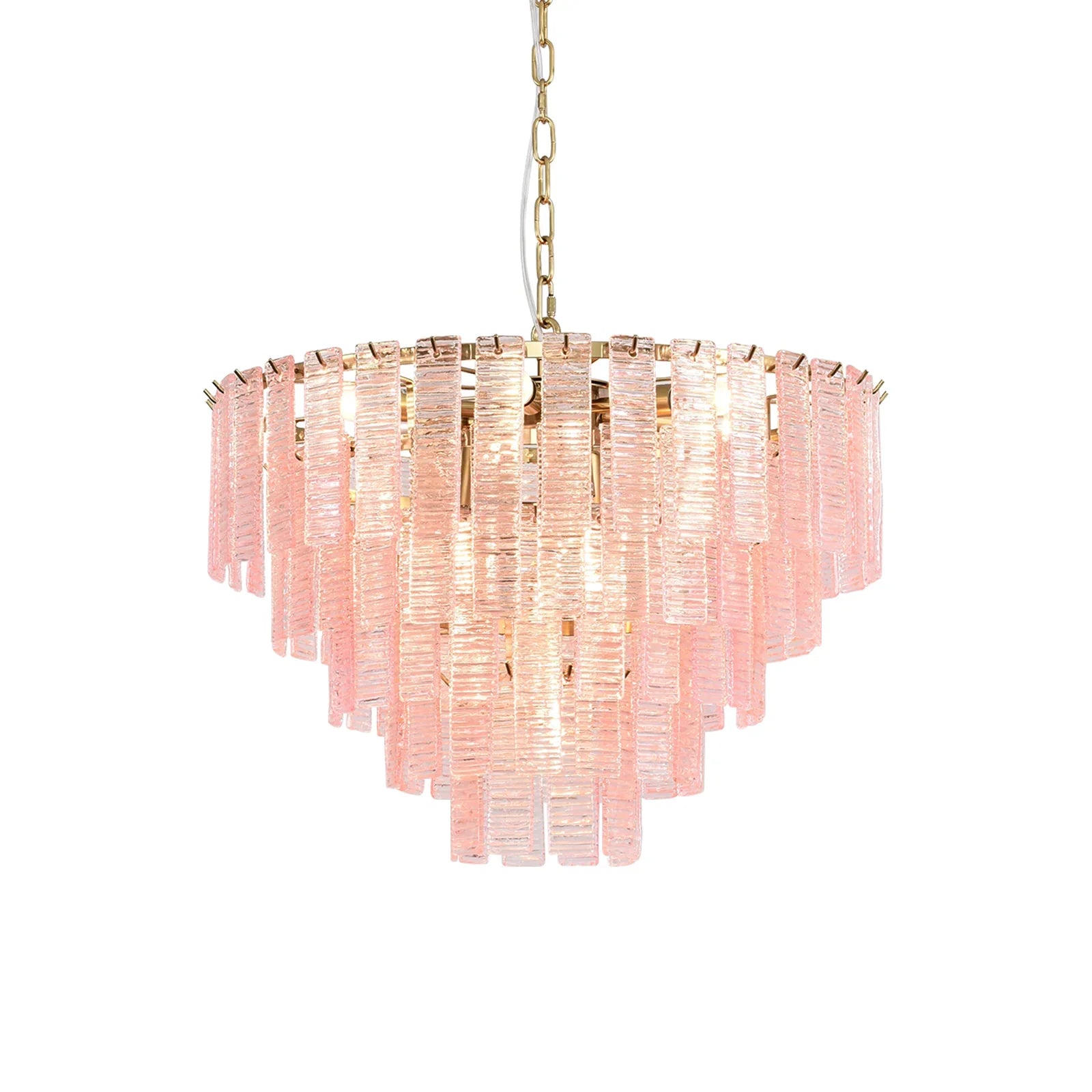Pink Ridged Glass Rectangle Chandelier by Bling Lighting Studio