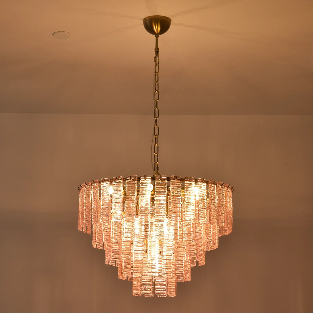 Pink Ridged Glass Rectangle Chandelier product image