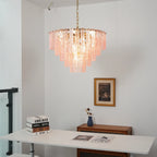 Pink Ridged Glass Rectangle Chandelier additional product view