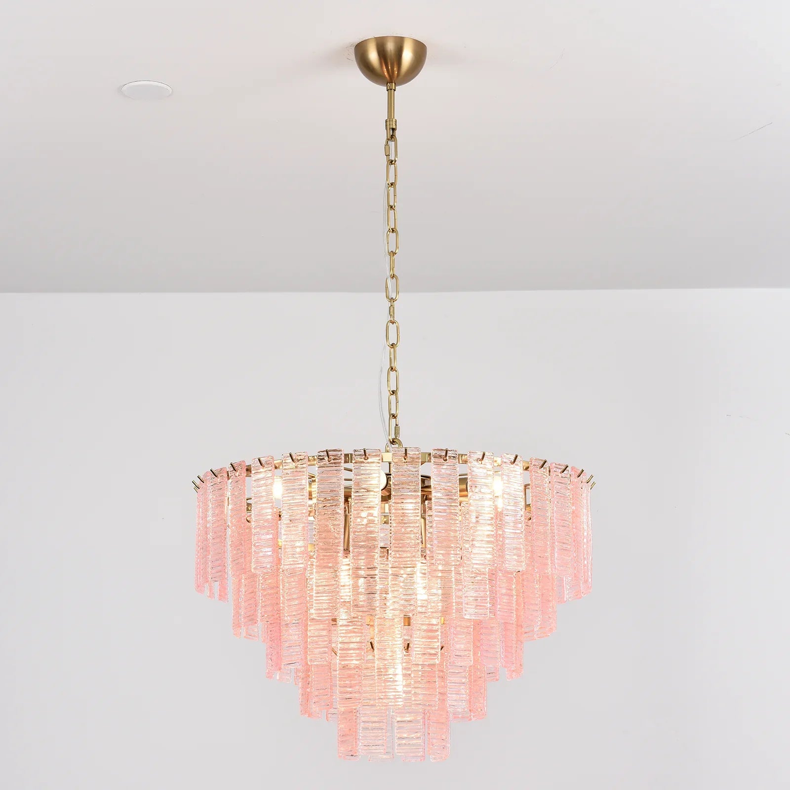 Pink Ridged Glass Rectangle Chandelier product image