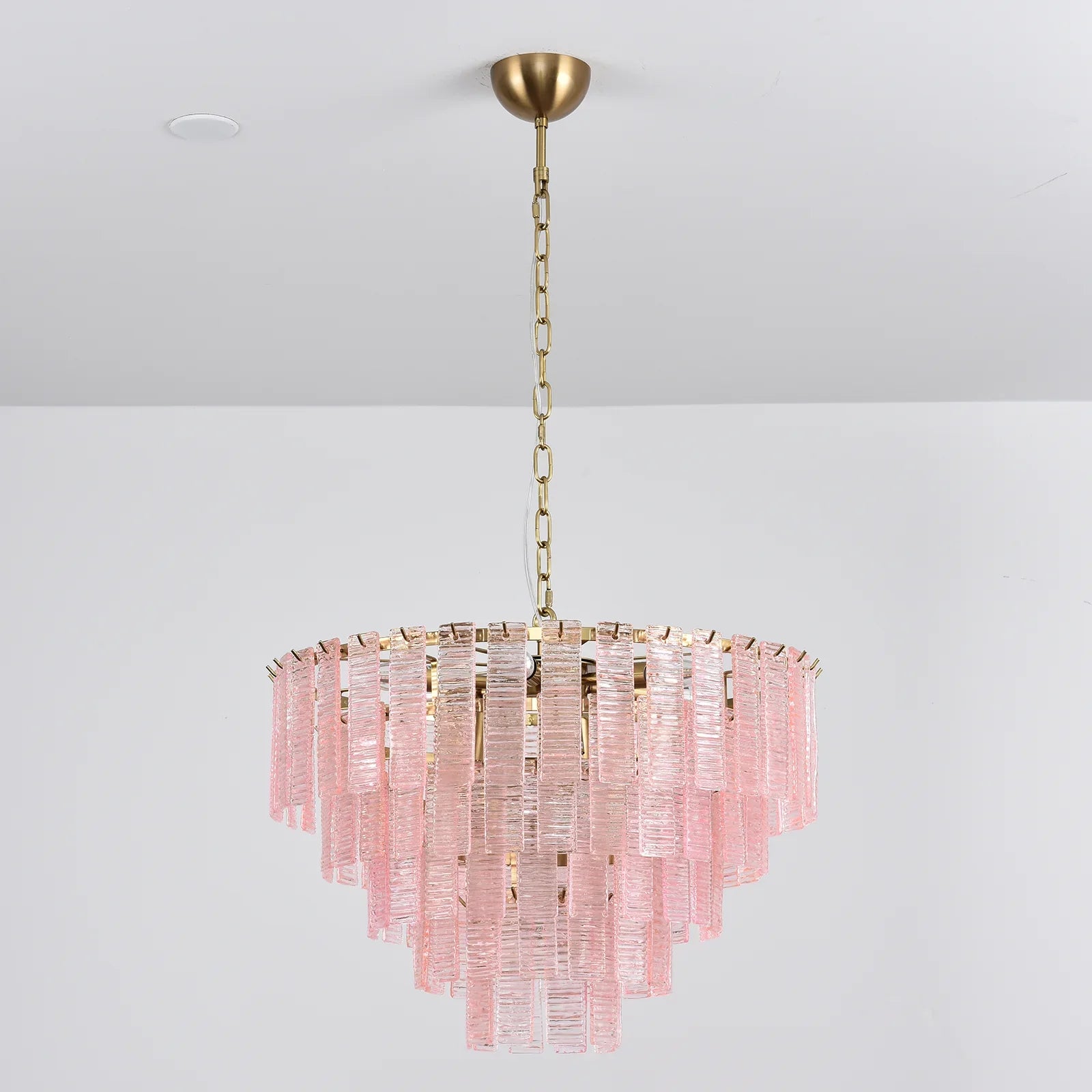Pink Ridged Glass Rectangle Chandelier product image