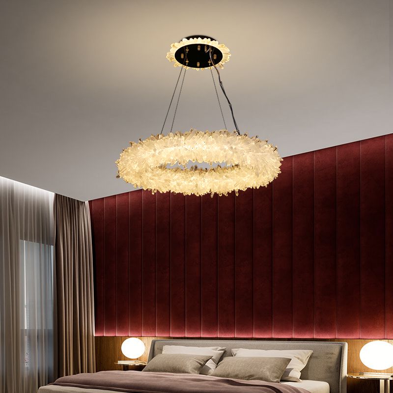Cervine Quartz Stone Primary Crystal Halo Chandelier by Bling Lighting Studio