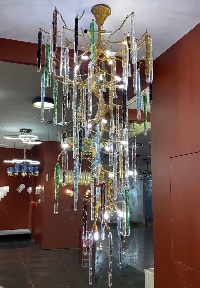 Verdant Crystal Branch Column Chandelier for Staircase product image