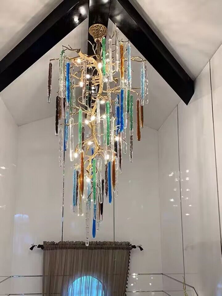 Verdant Crystal Branch Column Chandelier for Staircase detail view