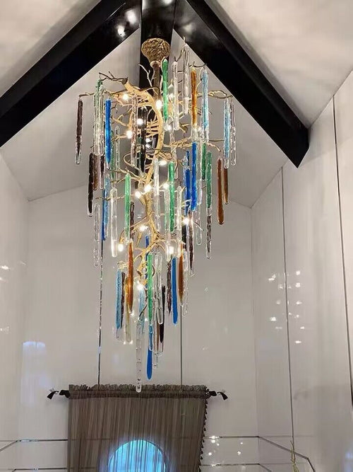 Verdant Crystal Branch Column Chandelier for Staircase detail view