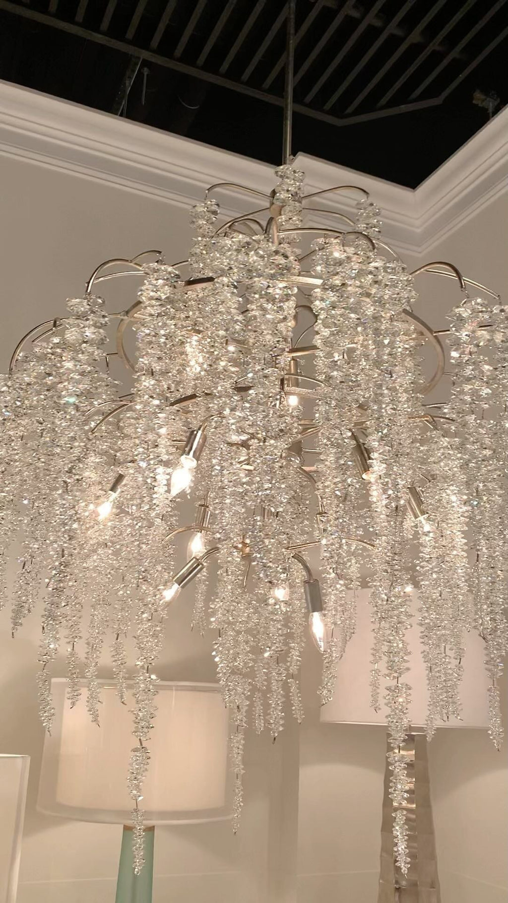 Light Luxury Silver Flower Branch Chandelier with Icicle Details by Bling Lighting Studio