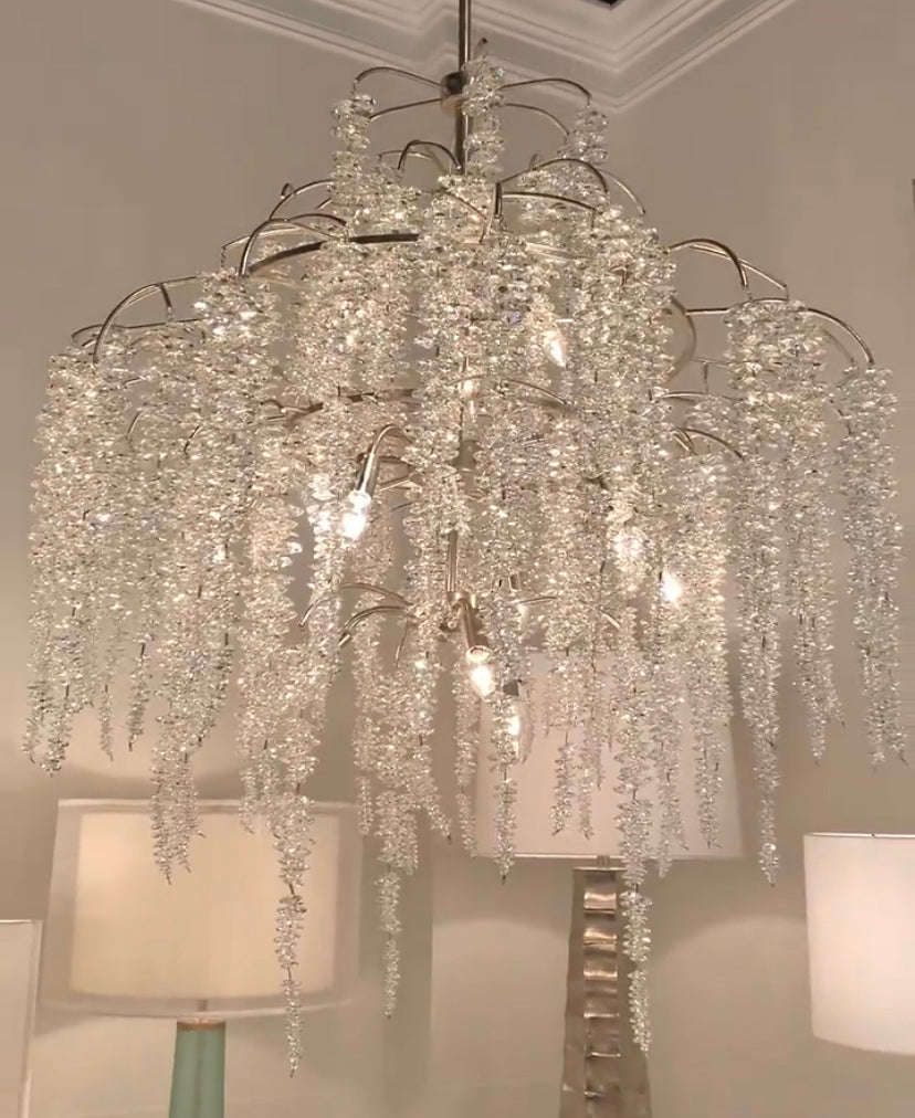 Light Luxury Silver Flower Branch Chandelier with Icicle Details by Bling Lighting Studio