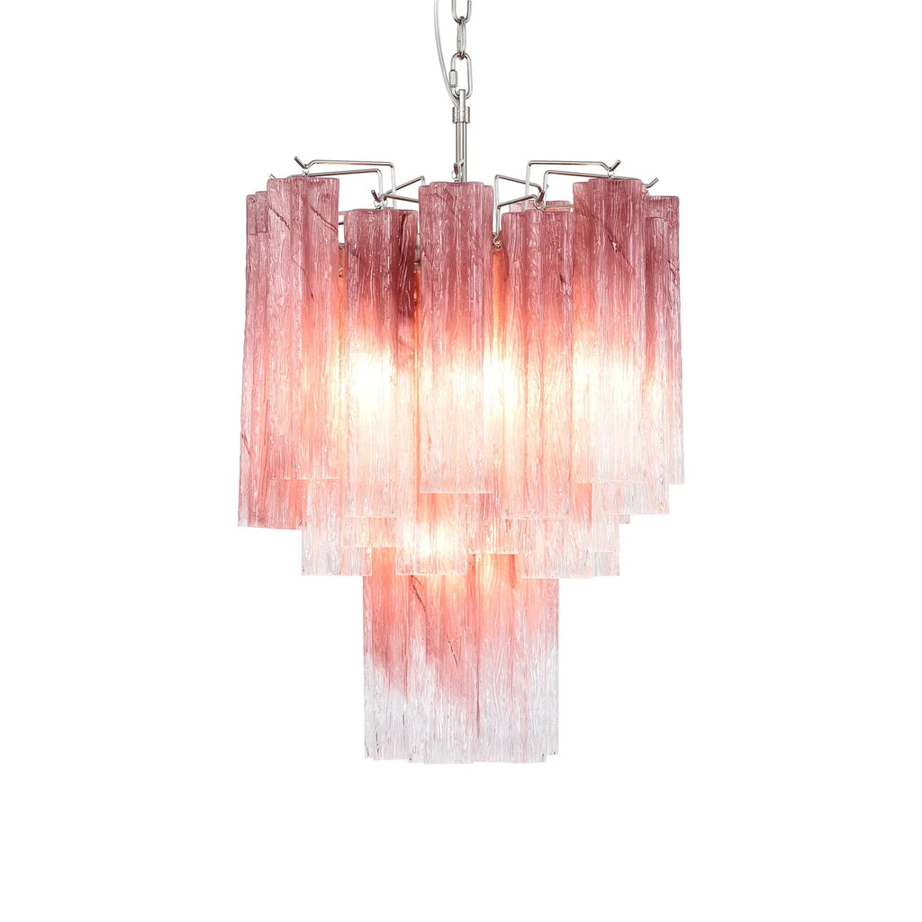 Gradient Red Murano Glass Tube Chandelier by Bling Lighting Studio
