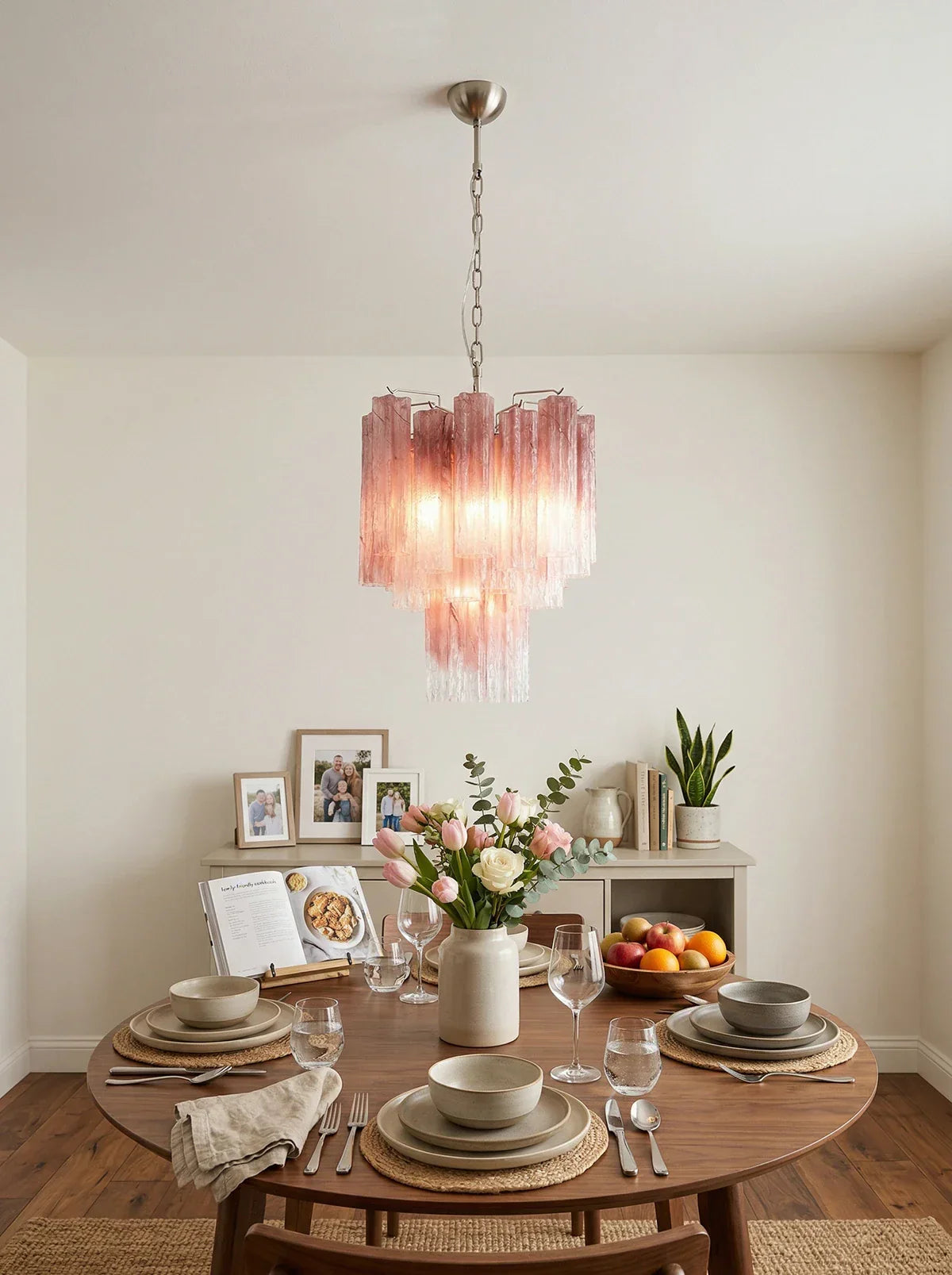 Gradient Red Murano Glass Tube Chandelier detail view