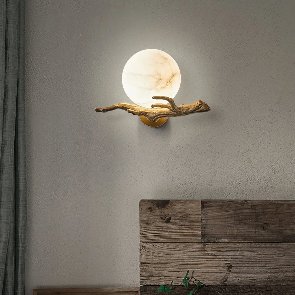 Retro Twigs Round Alabaster Branch Wall Lamp product image