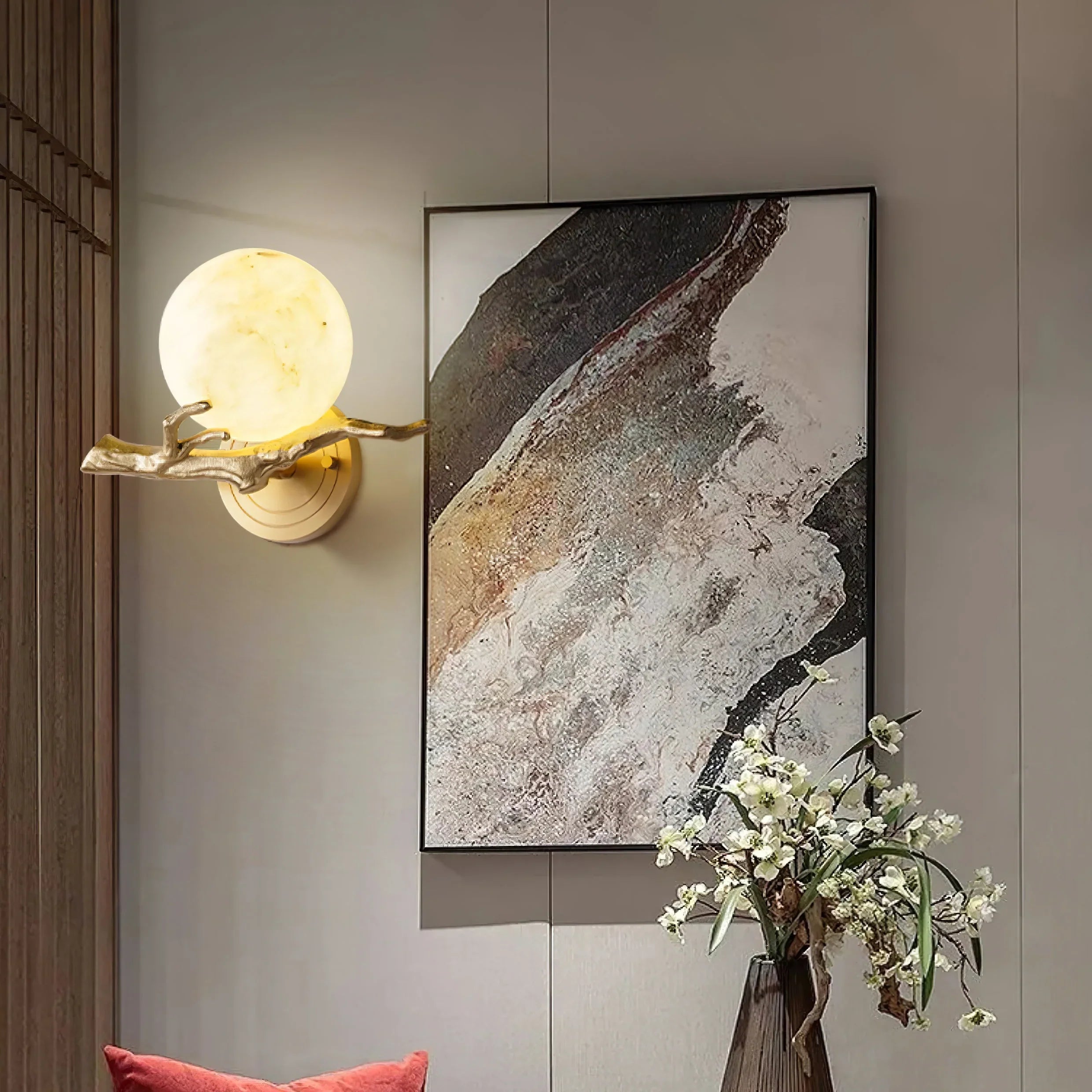Retro Twigs Round Alabaster Branch Wall Lamp product image