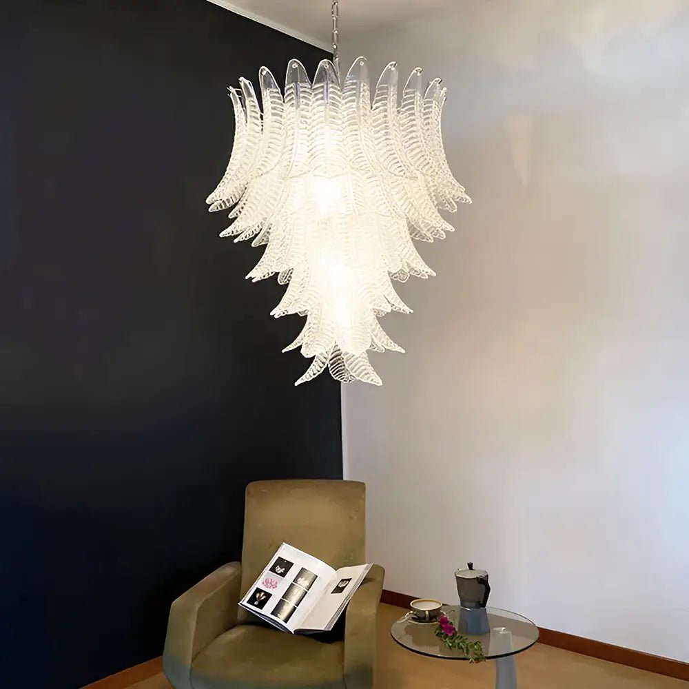 Modern Rosalind Murano Clear Felci Glass Chandelier detail view