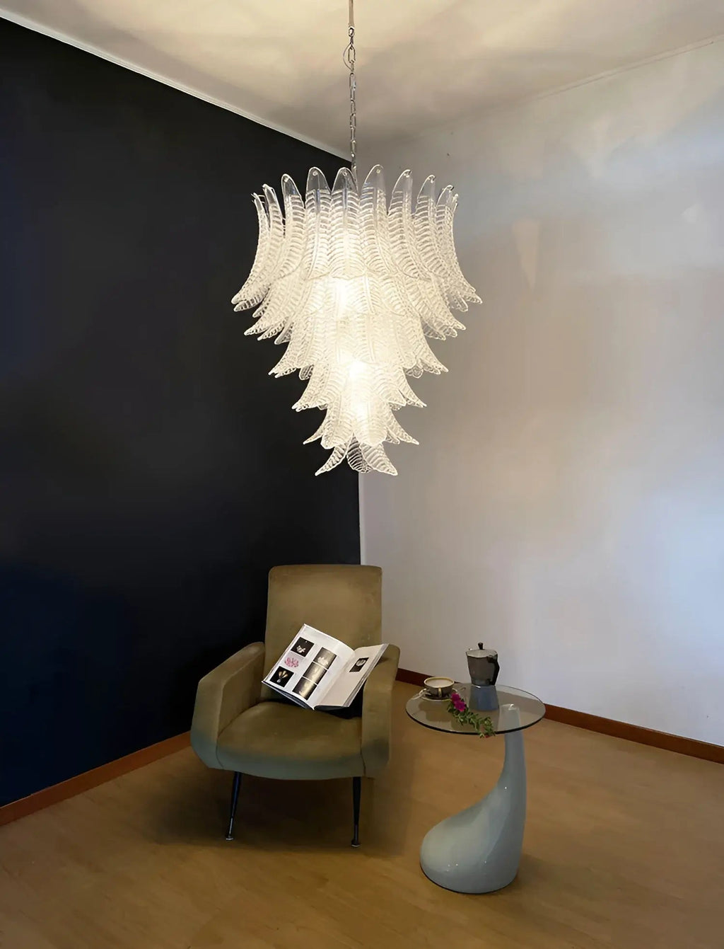 Modern Rosalind Murano Clear Felci Glass Chandelier additional product view