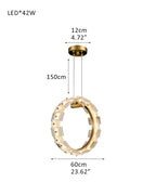 Antique Brass Ring Frame Round Halo Alabaster Modern Lighting Chandelier Wide 31"