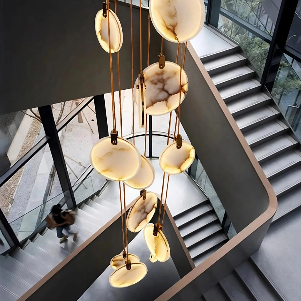 Moonshade Alabaster Disc Chandelier material and finish detail
