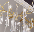 Teardrop Crystal Chandelier with Brass Branch 84" W by Bling Lighting Studio