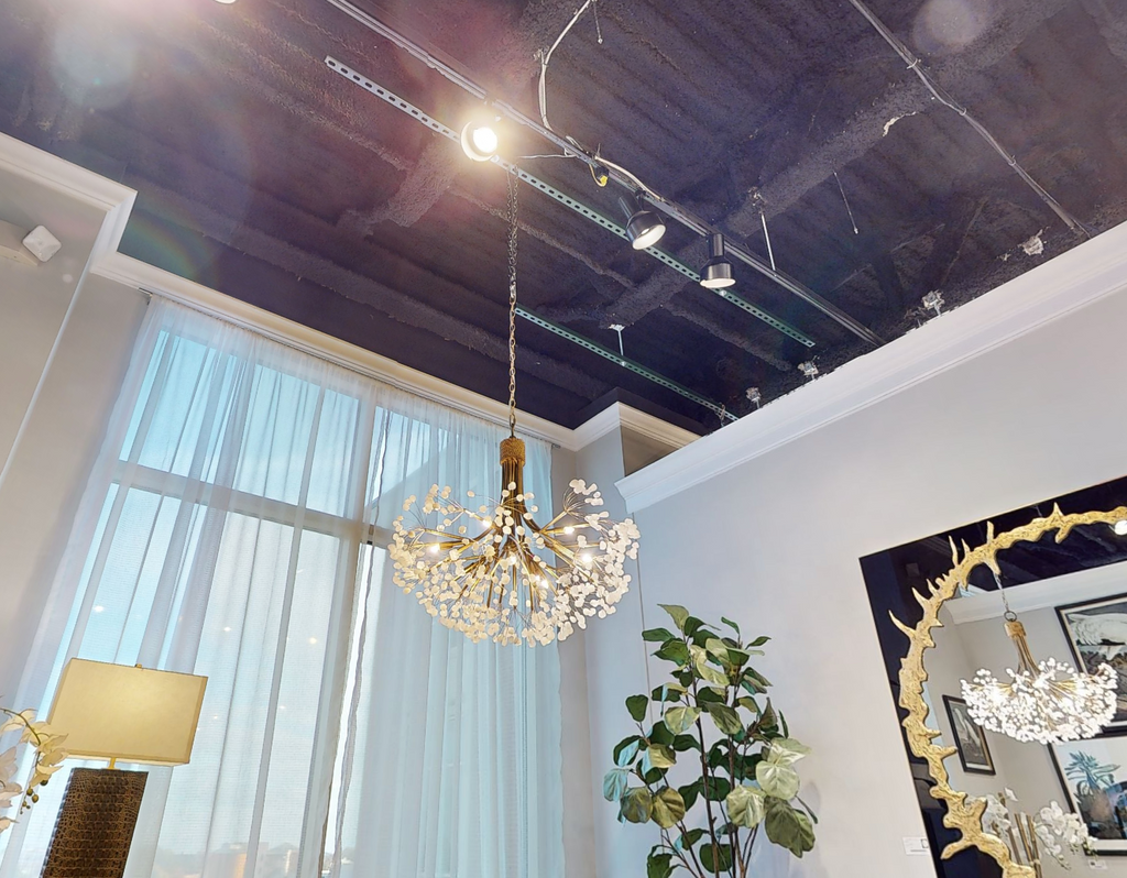Stone Quartz Nine-Light Chandelier, Gold Leaf Finish with Natural Crystals, G9 Bulbs by Bling Lighting Studio
