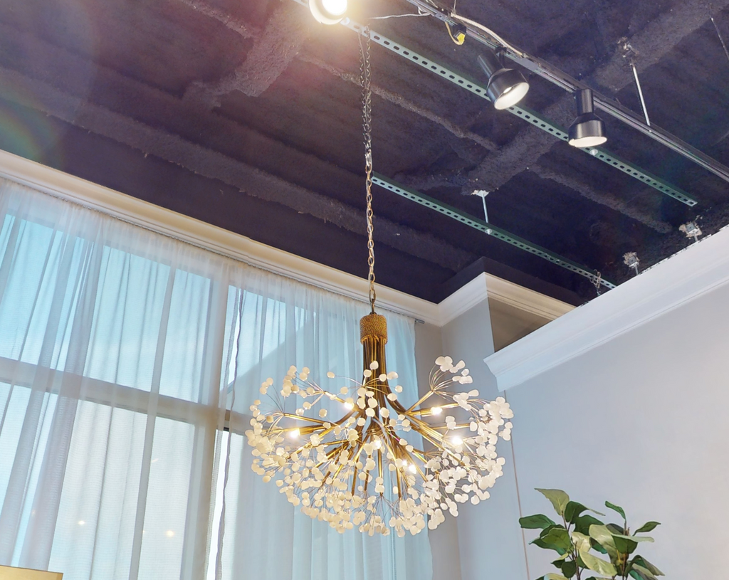 Stone Quartz Nine-Light Chandelier, Gold Leaf Finish with Natural Crystals, G9 Bulbs by Bling Lighting Studio