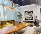 Stone Quartz Nine-Light Chandelier, Gold Leaf Finish with Natural Crystals, G9 Bulbs by Bling Lighting Studio